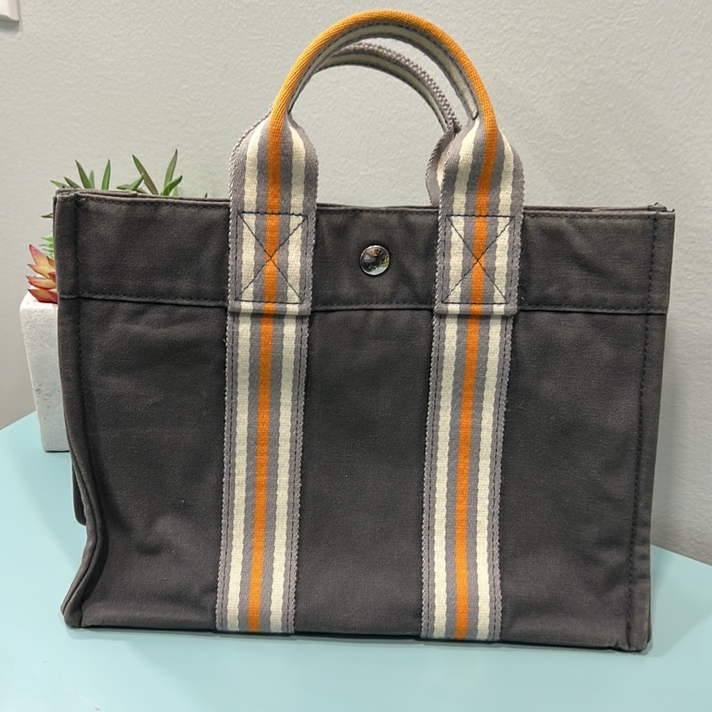 Authentic Hermes Paris Gray Fourre Tout PM Ginza 2001 Canvas Bag